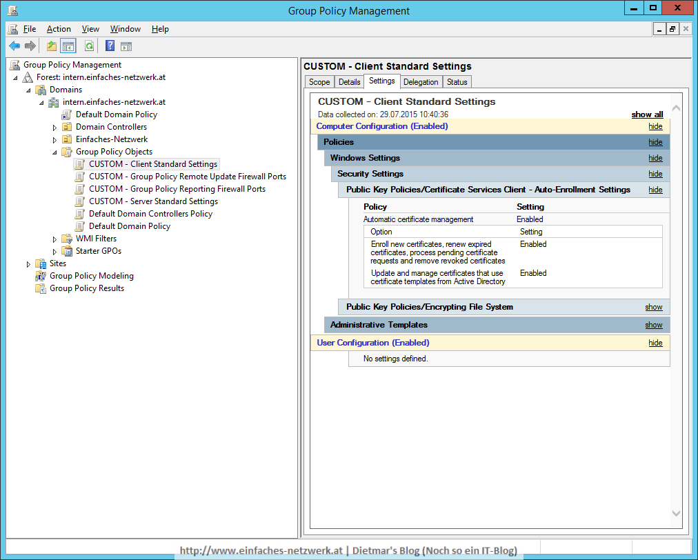 Computerzertifikate mittels Auto-Enrollment registrierenEin Intended For Domain Controller Certificate Template